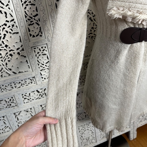 Cynthia Rowley Wool Blend Neutral Faux Fur Collar Belted Cardigan Sz Small - Picture 5 of 9